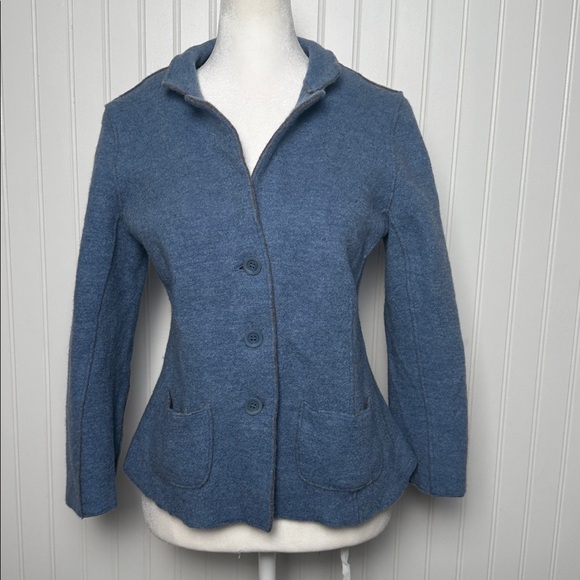 EILEEN FISHER 96% MERINO WOOL Blue Button-Up Jacket - Picture 2 of 16